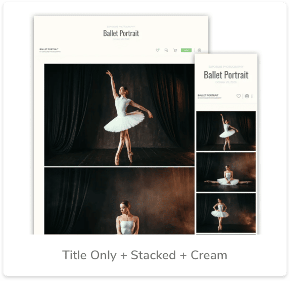 Ballet dancer in white tutu, posed in various shots displayed on a website mockup