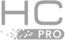 HC Pro logo: grey letters "HC" above a grey rectangle with "Pro" and spilling white squares.